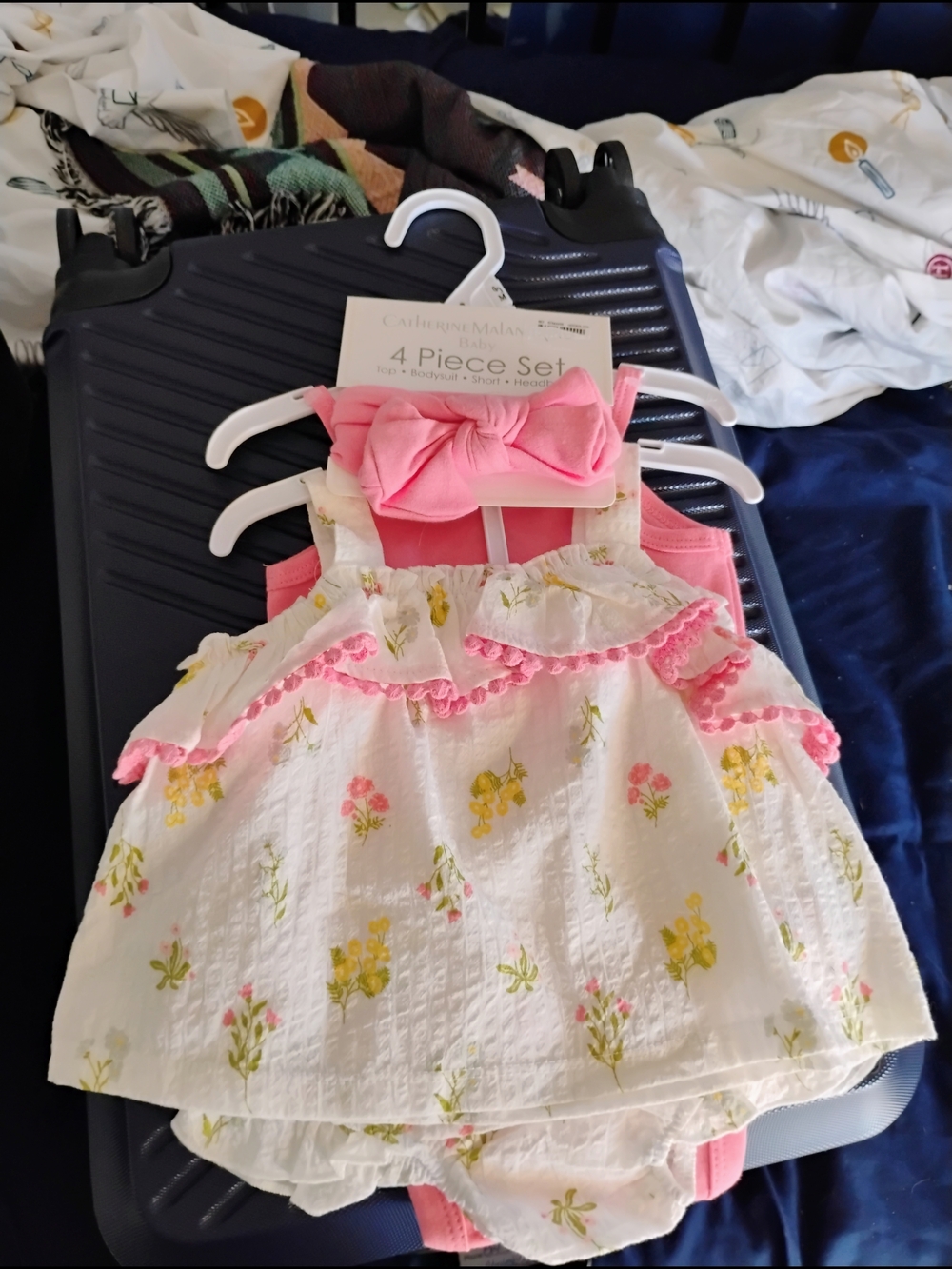 Catherine Malandrino White Dress with Pink Trim and Yellow Floral Accents 4pc